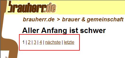 Die Seitenleiste zum Blättern rot markiert ist die gerade aufgerufene Seite